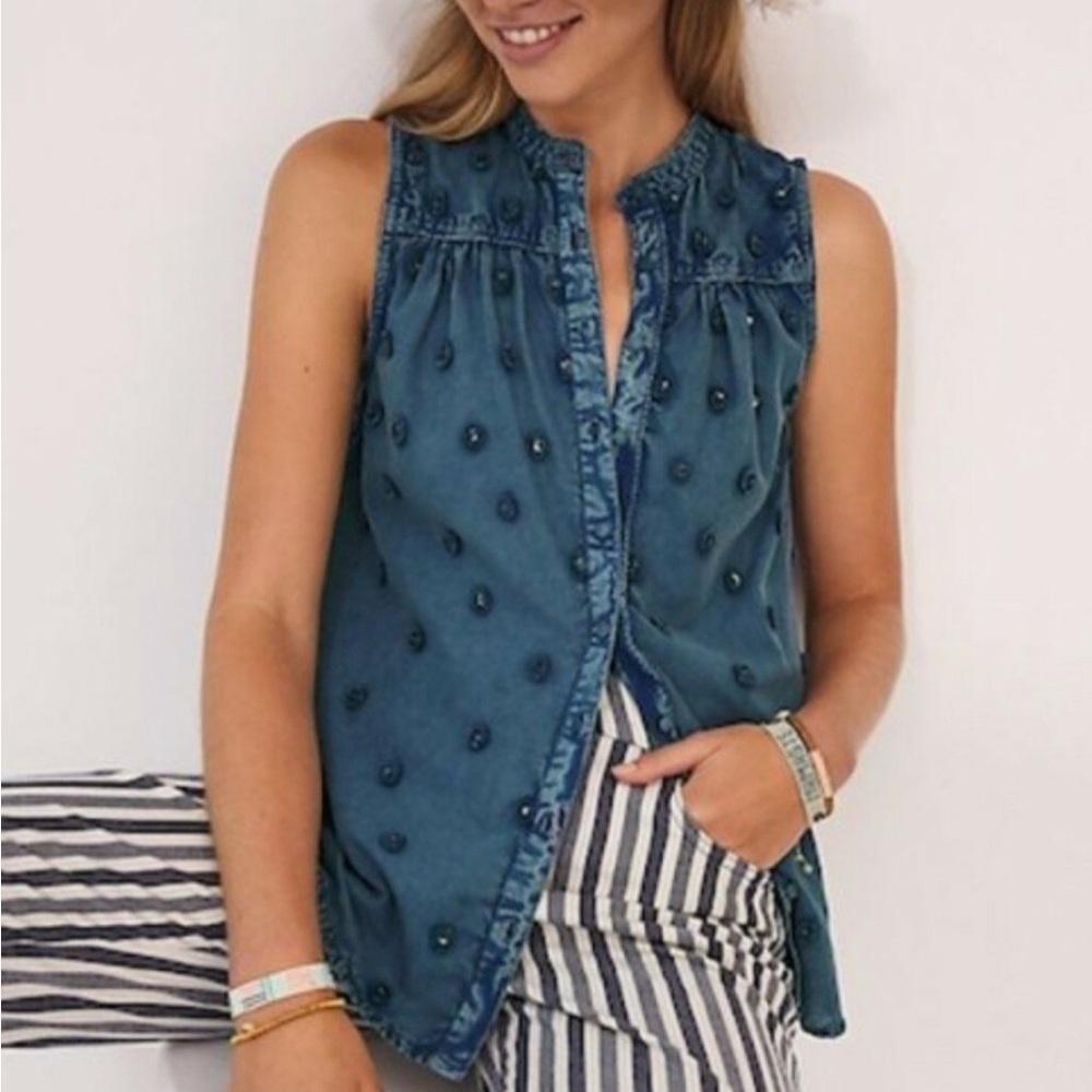 Anthropologie Blue Blouse‎ with Elegant Design